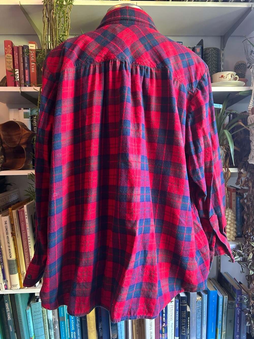 Lands' End Flannel Shirt Size 2X womens Red Blue Plaid Button Down - Picture 3 of 10